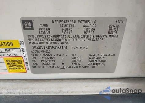 2015 GMC Acadia Denali из США, поврежденный, VIN 1GKKVTKD1FJ135104